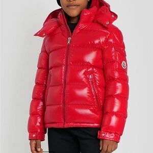 Moncler Glossy Red Quilted Hooded Puffer Maya jacket